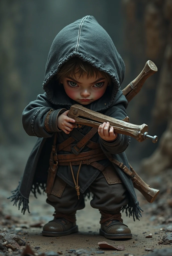 Character based on the world of Star Wars, a young 13years boy sith lord, dark blonder short haired, yellow eyes, dark simple cloack, in the dark rain florest, realism, blood crying, broked dark sith mask