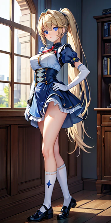 ((whole body)),(masterpiece, highest quality), (3 girls 1.5) highest quality,One girl((teeth_appear_Through_Thighs))前hair,black_footwear,blonde_hair,blush,chest,Closed_mouth,Clothes_lift,dress_lift,Eyebrow_appear_Through_hair,Blink,Frillsの_skirt,Frills,full_body,indoor,lifted_by_Own,length_hair,Looking_in_Audience,big_chest,no_panties,ふくらんinいる_short_sleeve,ふくらんinいる_sleeve,Pussy,ribbon,shirt,shoes,short_sleeve,skirt_all,skirt_lift, 一人in,Are standing,wooden_floor,between legs,lora Thighsバイブ 1(((shoes下,Stocking legs,vibrinor in Pussy,Thighsバイブ)))Add roller_detailed ,Browsing Caution
