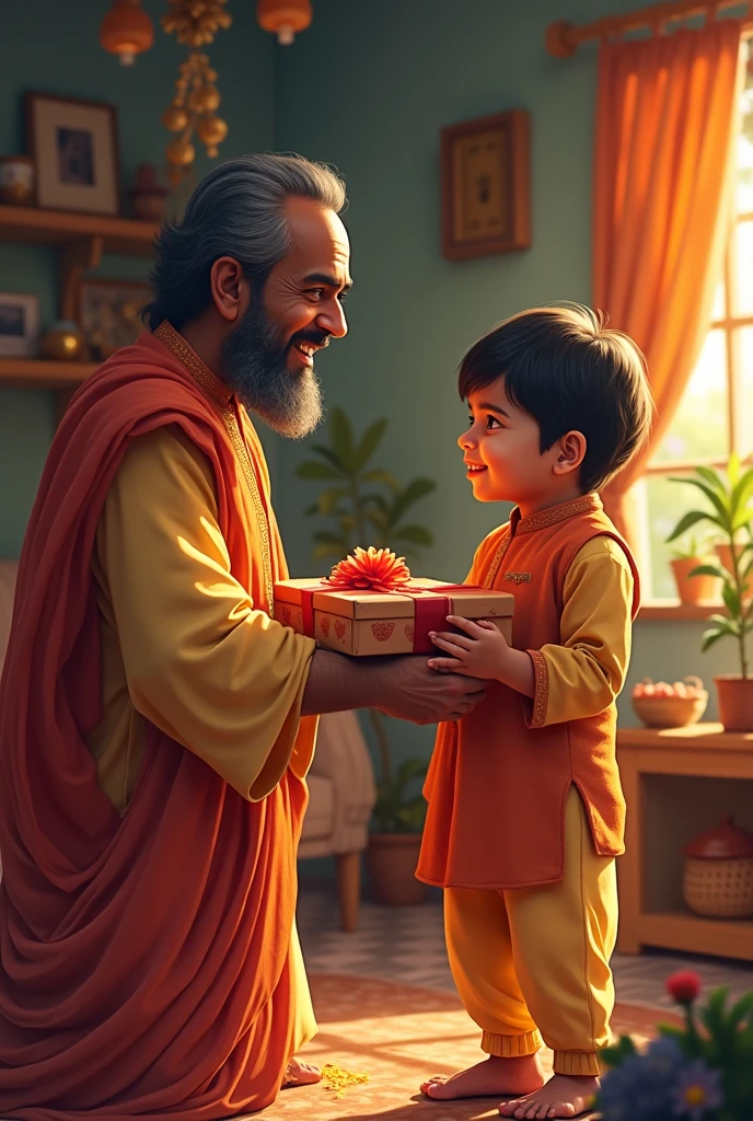 Dad gift a watch to children indian cartoon painting generate 