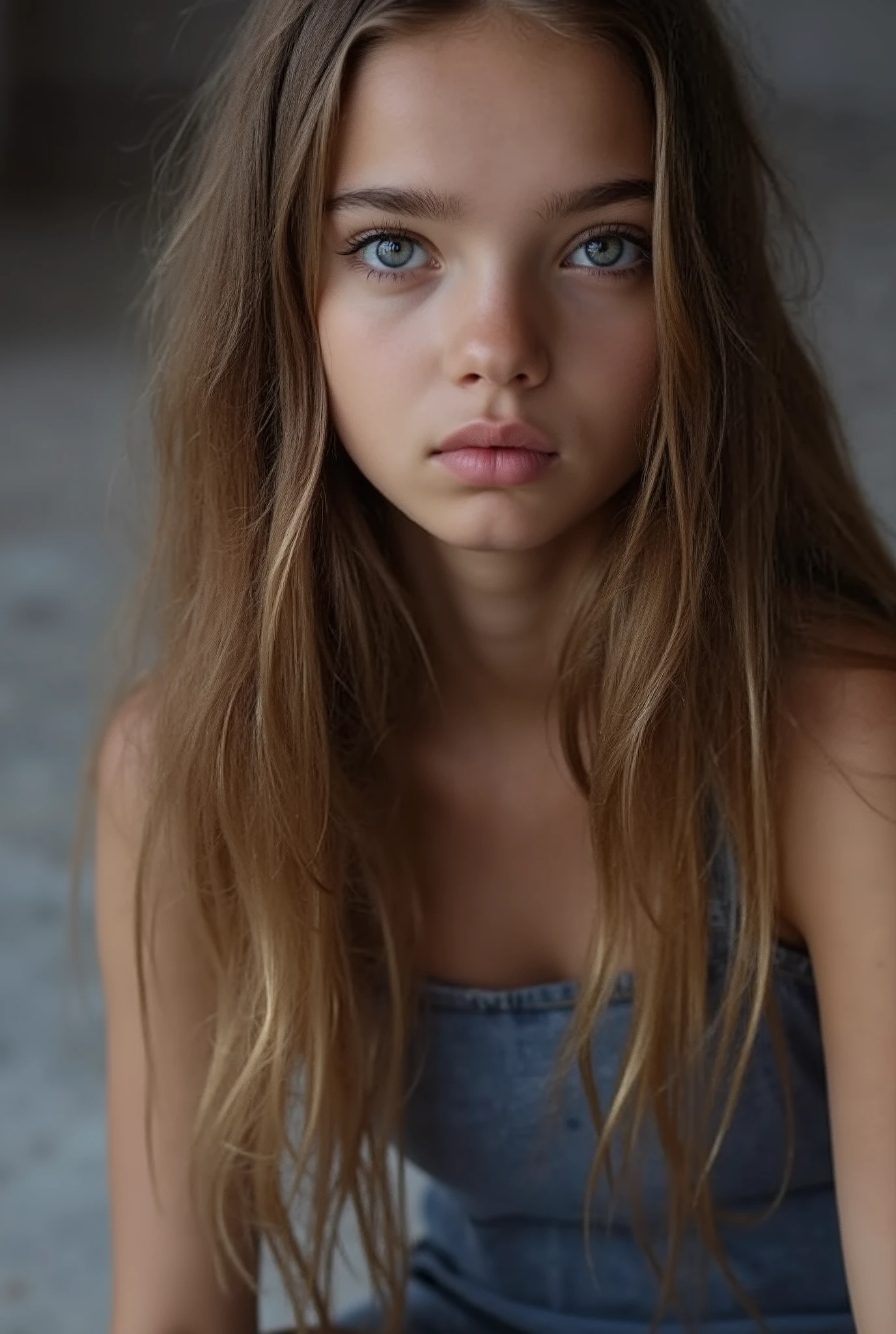 angle high photo, arafed young women sitting on the floor with a pair of blue shoes, photo of the girl, young , with long hair and piercing eyes, 1 , 18 years old, she is about 1 , blue symmetric eyes, 24yo, sitting on the floor, anna nikonova aka newmilky, dasha taran