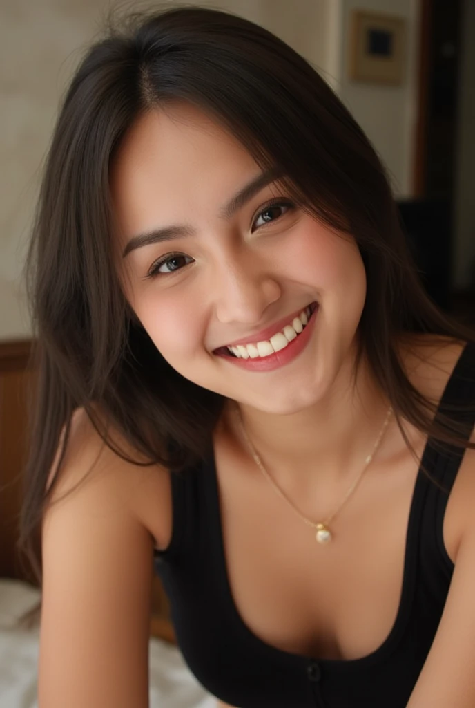 1 mexican girl, 2, Long Wavy black Hair, dark brown eyes, teen, nude, cleavage, smiling
