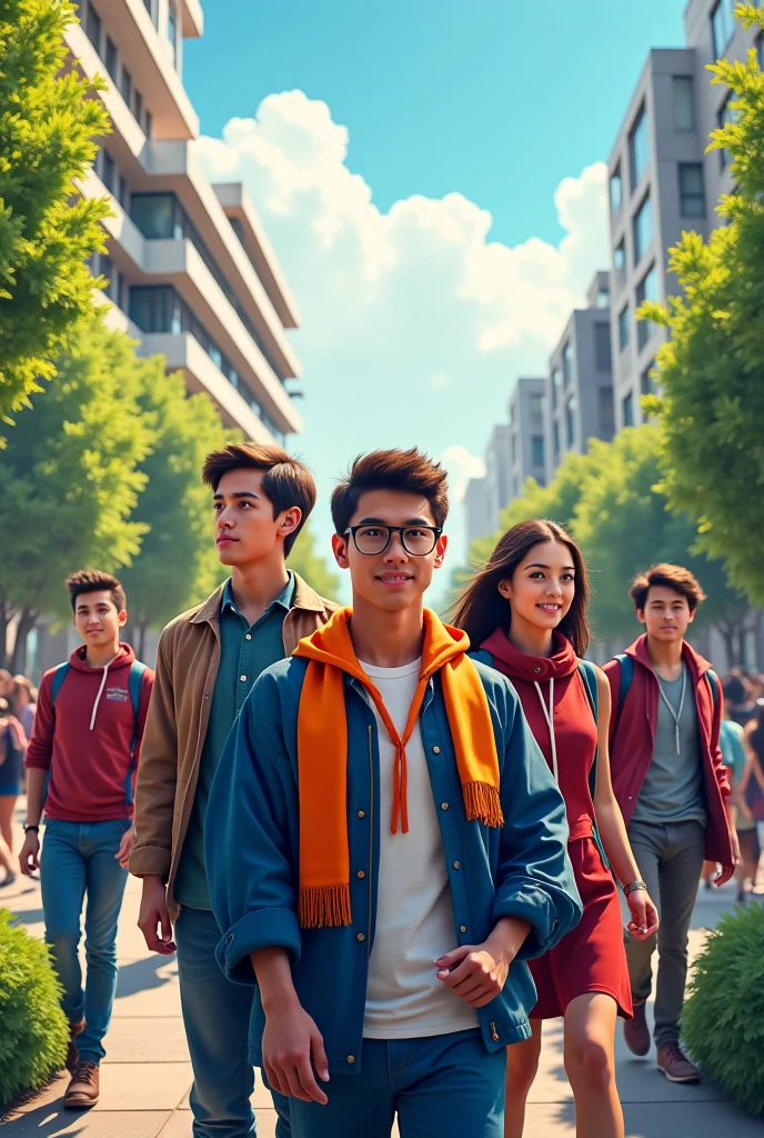 A group of teenagers 4 men and 1 girl