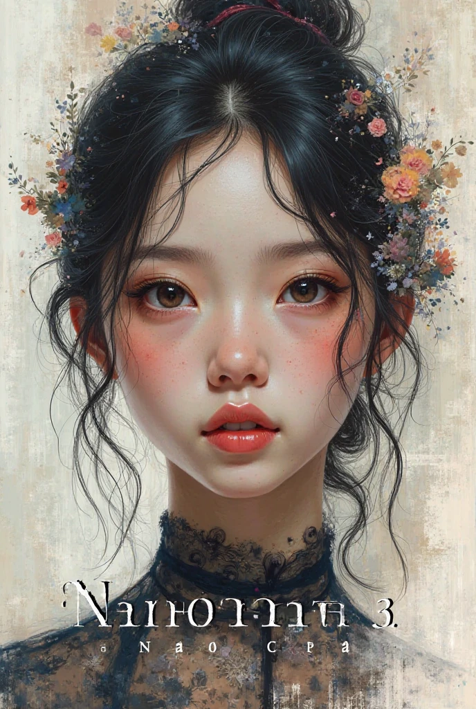 A painting，The painting shows a cute little girl wearing a purple headdress, big eyes，big eyes，