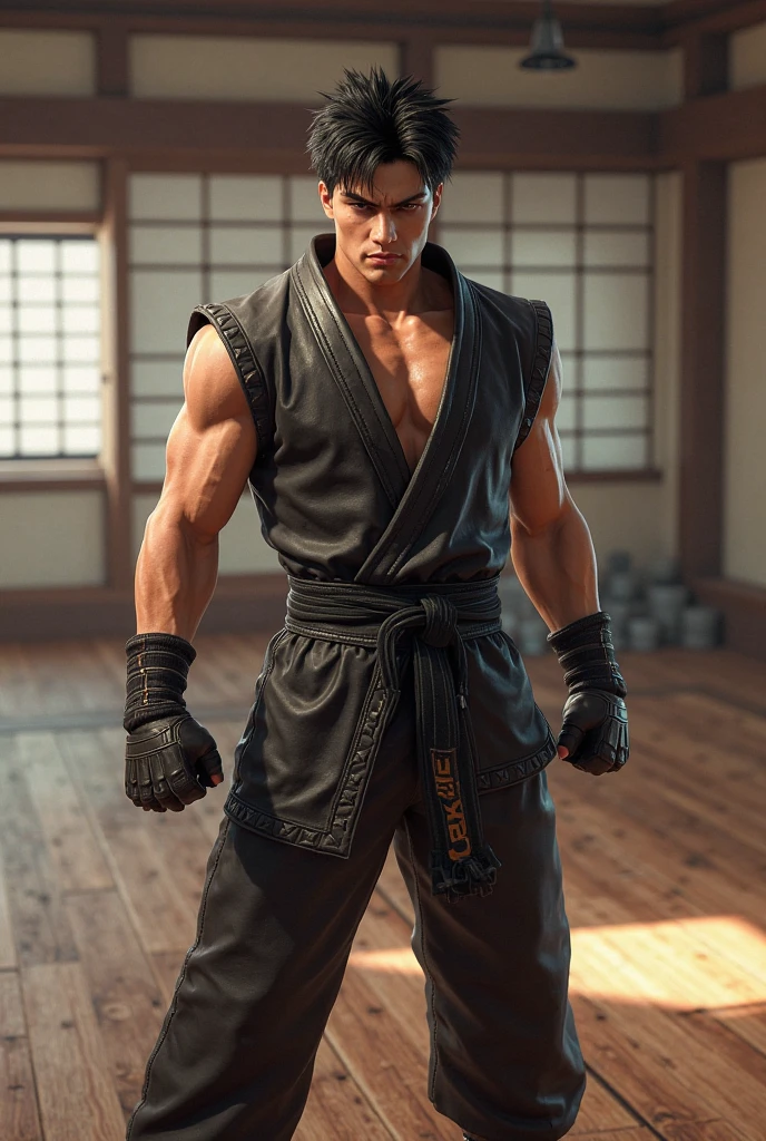 RAW photo, full body portrait of handsome Jin Kazama, huge abs, 1boy, solo, ((RPG)), muscle bear, stud, thick thighs, muscle beast, alpha men, muscle beefy, shredded, ripped muscles, massive muscular pump, bodybuilder, roids, muscle hunk, swollen muscular, (wrinkled skin:0.9), hair cut, bald, white bearded, ((muscular:1.2)) ((veins)), (man:1.2), (hypermuscle), (GS-Masculine:1), (high detailed skin:1.2), 8k uhd, dslr, soft lighting, high quality, film grain, Fujifilm XT3, full_body, gloves,