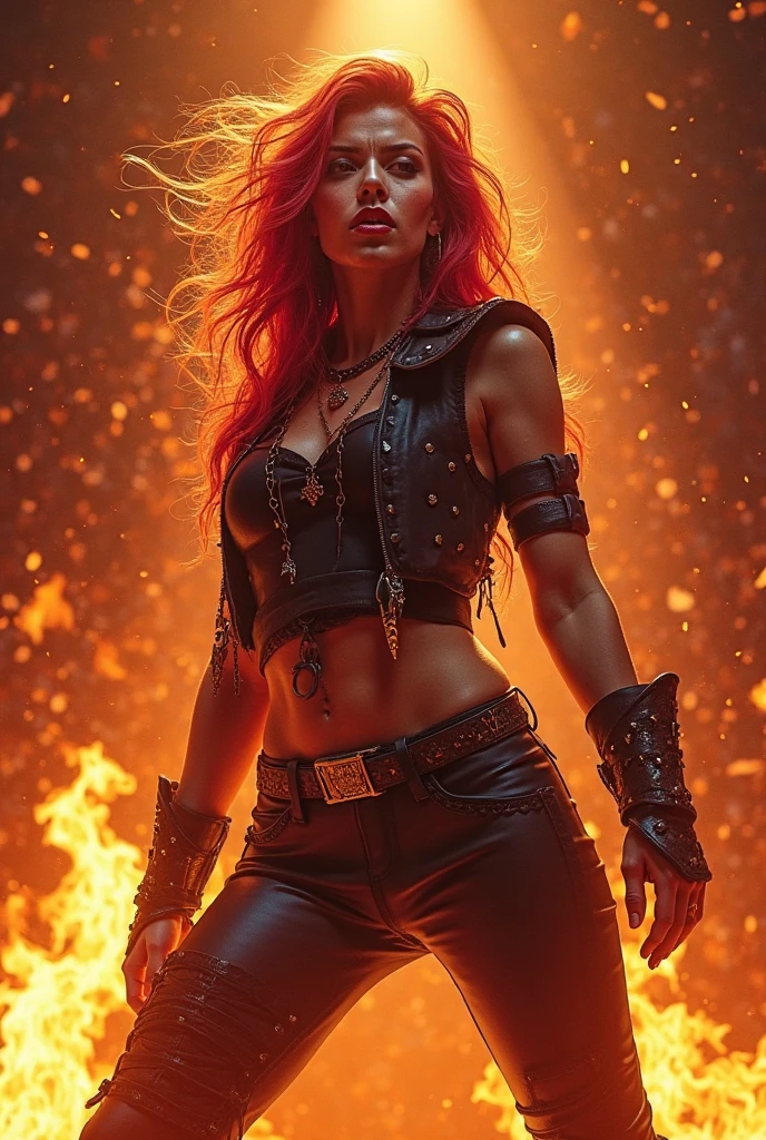 (photorealistic:1.6) perfect photo of a young woman that lived with alien Predators her whole life is now leading men to battle them, ancient time fantasy setting, flame red hair, (ultra fine body hair), (detailed skin texture), ((leather)) clothes, (torn clothes:1.1) exposing wounds, epic, swords, spears, clubs, cinematic lighting