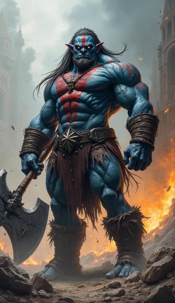 Gray skin color, flat forehead, protruding jaw, Protruding fangs and a mighty physique leave no doubt about the orc origin for anyone, Who's Looking at the Half-Orc. Half-orc heights between 6 and 7 feet (183 and 213 centimeters), And the weight usually ranges between 180 and 250 pounds (80 and 113 kilograms). Orcs are proud of their battle scars, And the patterns, made up of scars, adorn their bodies. Other scars may mark a former slave or exile. All half-orcs, Living with orcs, or near them, have scars, traces of humiliation and reasons for pride, commemorating their victories and wounds. Half-orcs living among people can both put their scars on display with pride, and with shame to hide them. Missing finger Face triangular, incredibly beautiful Very long curly red hair Half-orc, fangs sticking out, 22years old