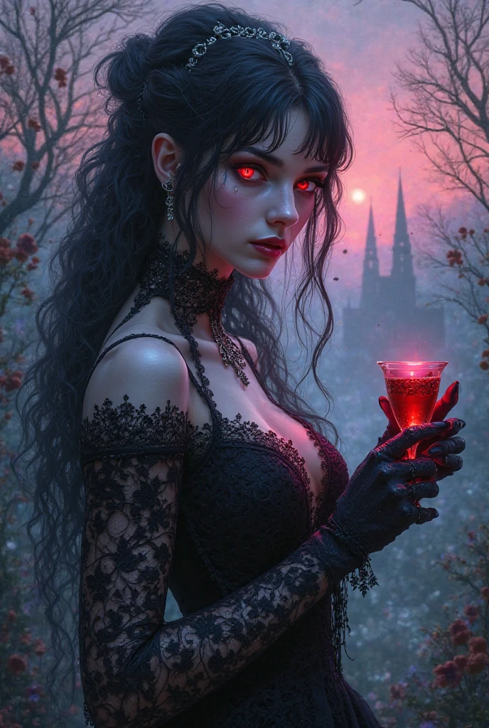 dark lady! beautiful woman with little clothing ! {{big boobies}} very big boobs, yellow eyes, Bblack hair, red lipgloss stick! Holding a heart!