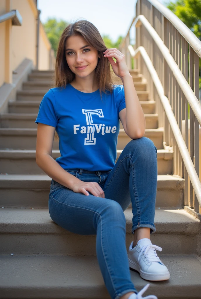 xoaeriel, a beautiful woman with wavy brown hair, ojos azules, nariz redonda, wearing an oversized t-shirt with no logo ,usando leguins,hiperealista,NSFW