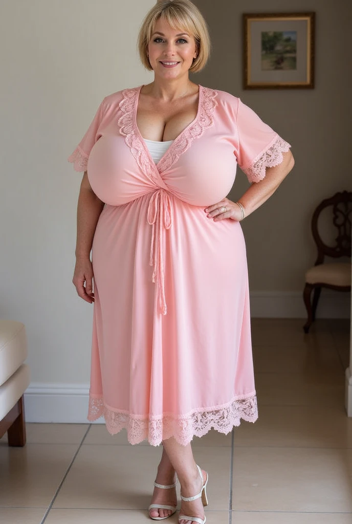 Big breasted  girl in sundress pajamas