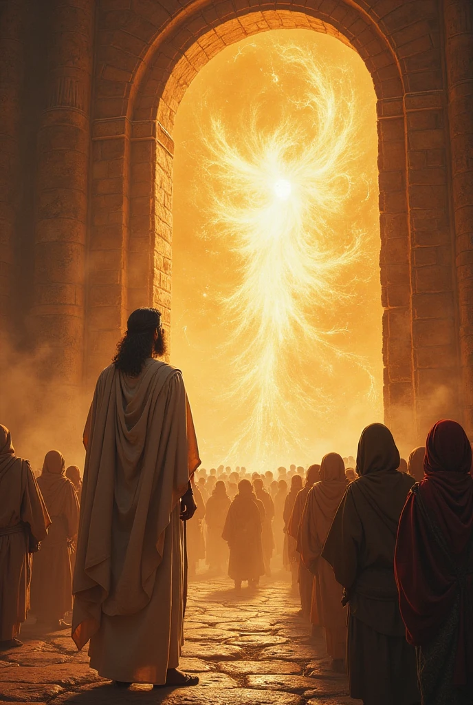 Moses stands before the entrance to the sanctuary, prevented from ...