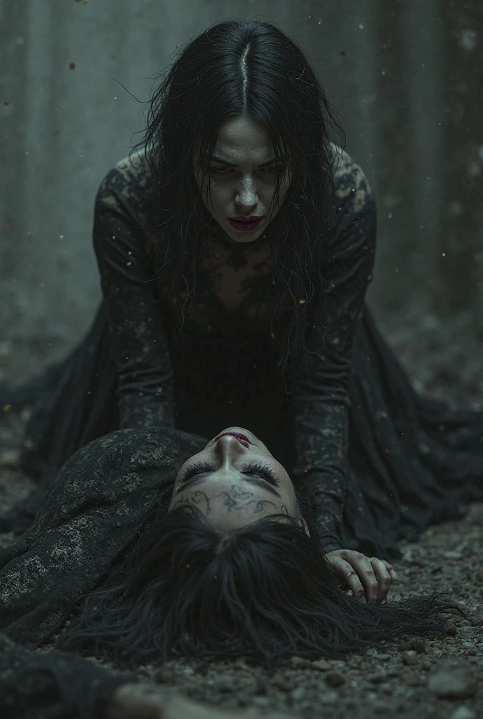 Fantasy realism, photo of 1 beautiful girl laying in a lake of twisted arms and feets , dark horror, (dark atmosphere:1.2), (fog & smoke), (dark night:1.3), scars, (dark medium length disheveled hair:1.1), (eyeshadow:1.1), (beautifully detailed glow:1.2), (Cinematic lighting), intricate detail, highres, sharp focus, smooth, aesthetic,