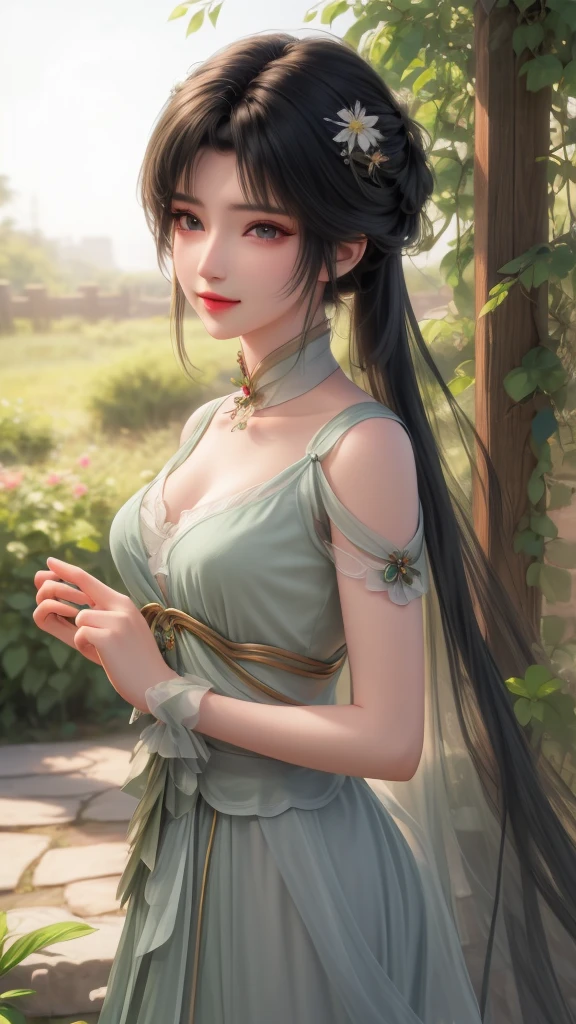 （masterpiece，Very detailed，High-resolution details，Highly detailed art）1 girl，Half Body，Xianxia，monochrome，Green Dress，Lotus Leaf，elegant，Highly detailed character designs from East Asia，Game character costume design，simple，Ultra-high resolution, Clear focus, Epic Works, masterpiece, (Very detailed CG unified 8k wallpaper)，Pretty Face，beautiful eyes，High-resolution details