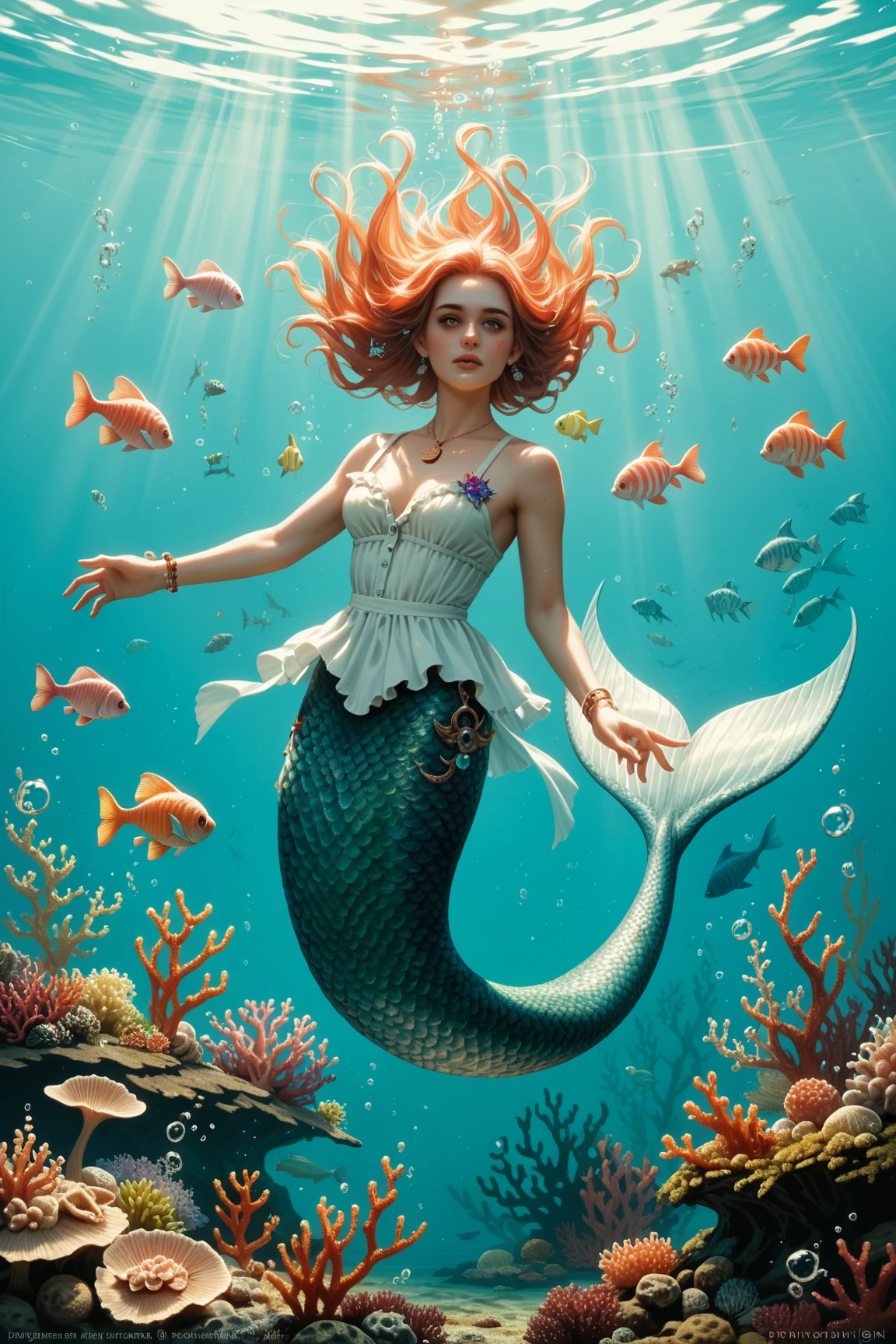 Ariel,  mermaid, preparing fish soup from Flounder, Underwater kingdom