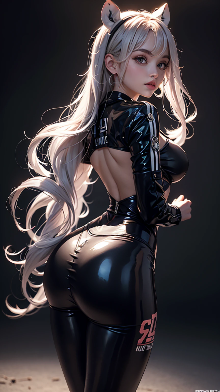 desenho preto e branco, para colorir, Menina na academia, menina 12 anos, Loli, average chest, long hair fluttering at the sight, pernas finas, quadril fino, cintura fina, medium ass, ombros nus, umbigo, apoiada na parade, looking behind.
