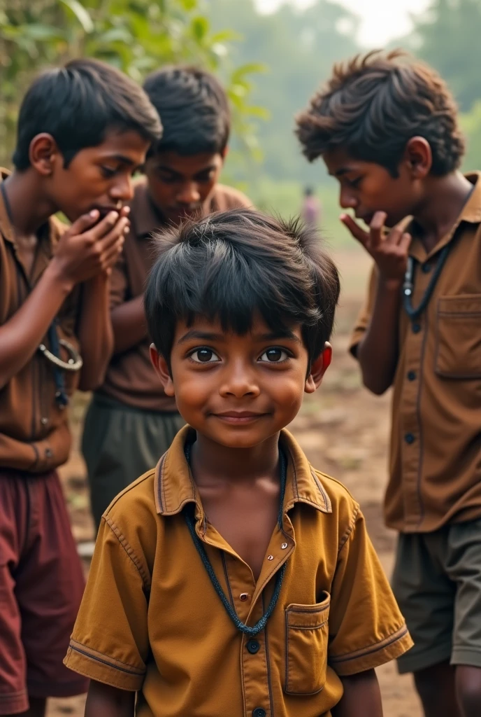 this rao boy Close-ups of his family's faces show a mix of fatigue and faint hope, illuminated by the soft glow of the setting sun. The shadows grow longer, emphasizing their struggle.