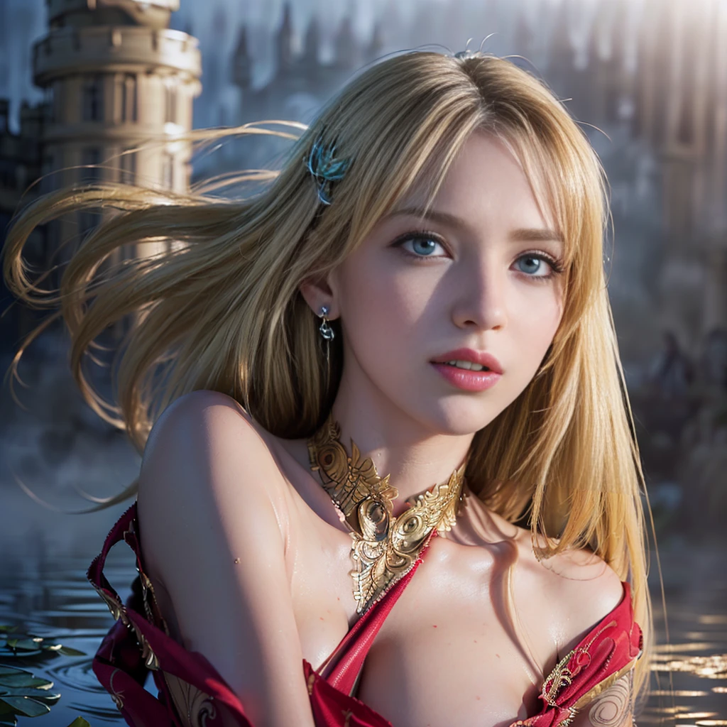 Alice Eve, wearing sailor moon red costume transparent. professionally retouched, soft lighting, realistic, smooth face, perfect eyes, sharp focus on eyes, 8 k, high definition, insanely detailed, intricate, elegant. be in front of a waterfall.