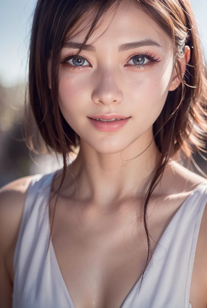 neat college girl, petite, (white camisole, white panties), outside the athletic field, (slim, small, flat), photorealistic, detail, skin texture, ultra detail, delicate and sexy collarbone, sad look, super detailed face, detailed lips, detailed eyes, double eyelids, all fours, sexy pose,, covered in milk,