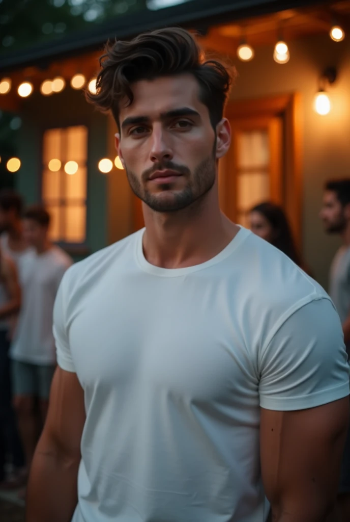 A 25-year-old man from Sweden, masculino, barbado, barba cheia, modelo, corpo inteiro, pose elegante, muito bonito, looking-into-camera, imagem detalhada, UHD, 8k, bem iluminado, grain of film
