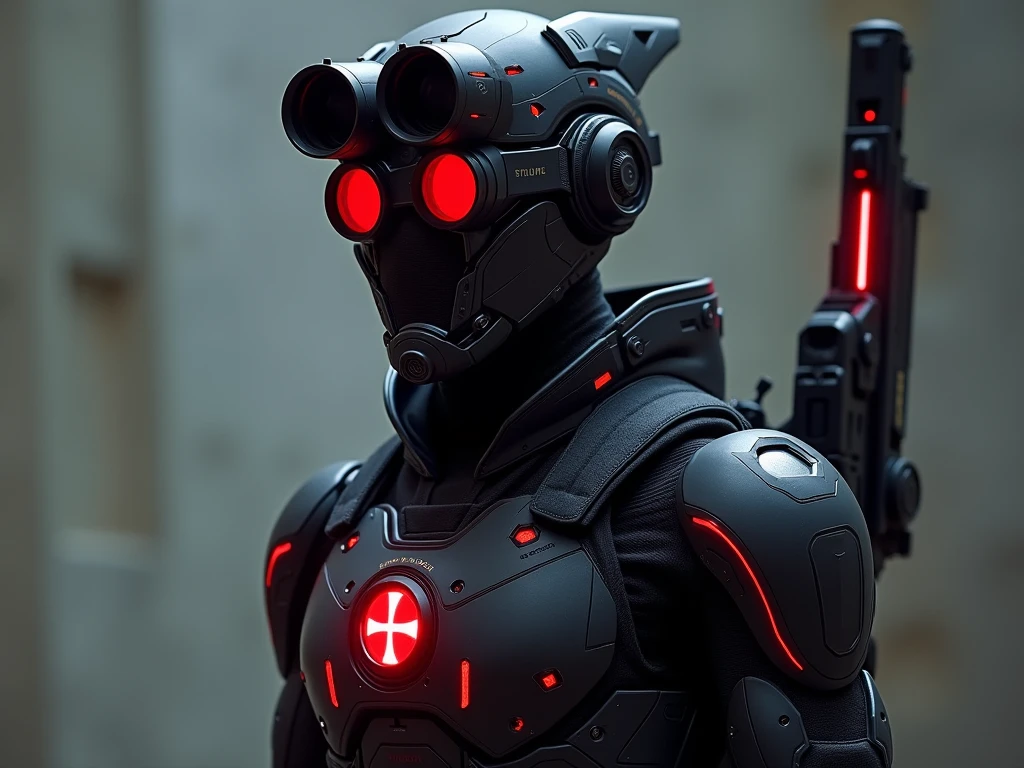 Scope (The Tech Marksman)
A high-tech weapon specialist clad in a futuristic black nano suit designed for enhanced combat and stealth.
His helmet features two separate red scope-like lenses, resembling a high-tech sniper’s targeting system.
A red scope emblem is displayed on his chest, symbolizing his deadly precision.
Armed with advanced firearms and energy-based weaponry, his suit is integrated with targeting systems for pinpoint accuracy.
Tactical, calculating, and precise, Scope never misses his mark.