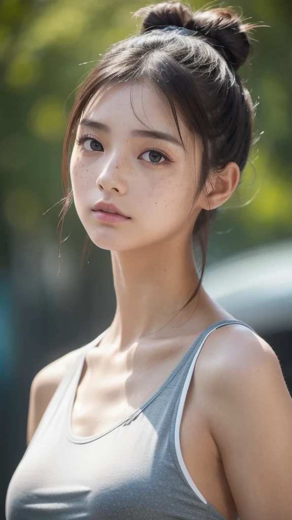 1 girl, petite person, (slim, Small, Flat, Small), Short black hair, Photorealistic, detail, Detailed skin texture, Ultra Detail、Cute clothes like childSmile, Super Detailed Face, Detailed lips, Detailed eyes, (A 12-year-ol eyebrows、short neck、Little baby face,、Sexy collarbone、(watching viewers)、studio shoot、Horizont Studio、National beautiful girl、Farbe々Color