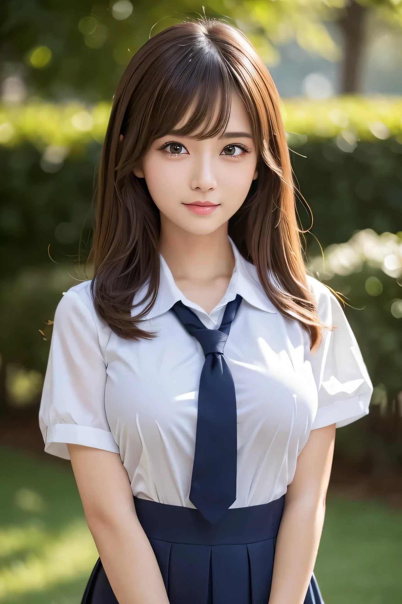 Tabletop, Highest quality, shape, Very detailed, In detail, High resolution, 8k wallpaper, Perfect dynamic composition, Beautiful details, White Magic Academy Uniform, Natural Lip, Big Breasts, Exposing the breasts,Asymmetrical Wave Hairstyle, smile, White Background