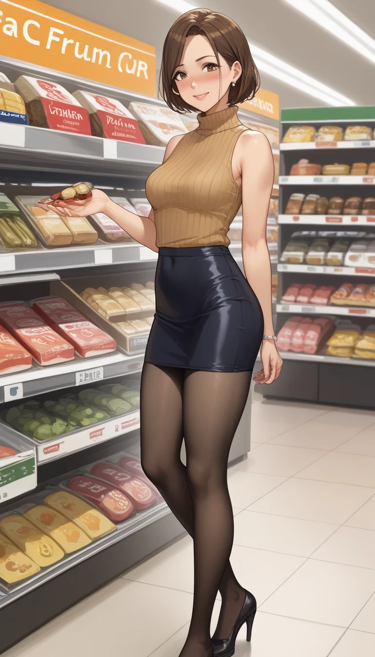 Woman sitting, crossed legs, brown dress, asian arab mixed face, fastfood store,