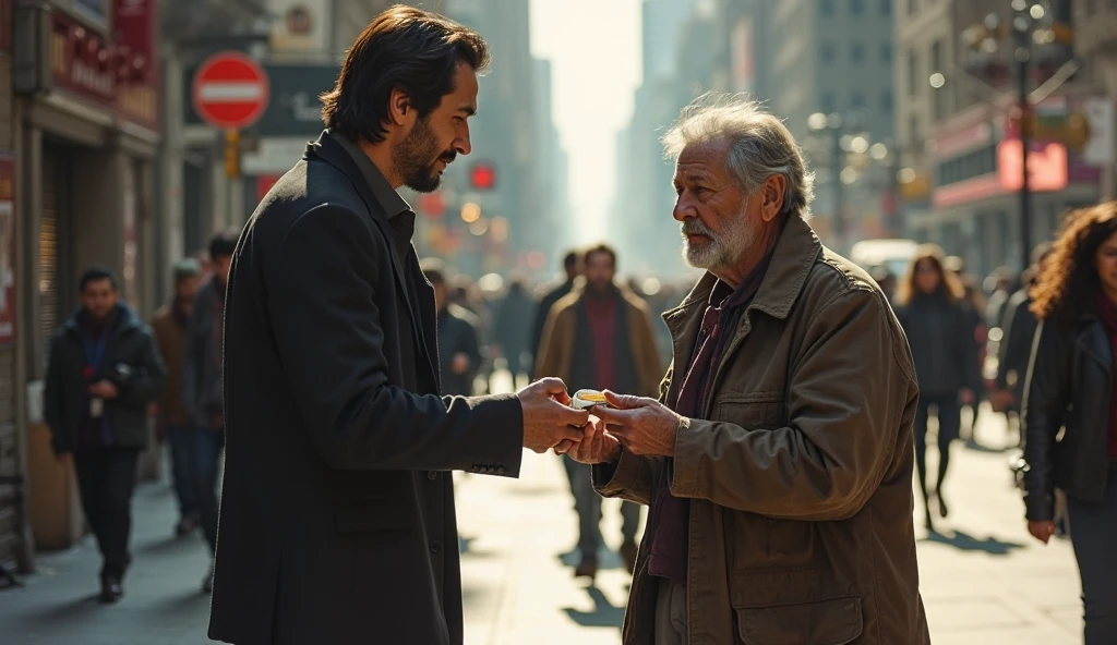 A highly realistic, cinematic photograph of Keanu Reeves in a stylish ...