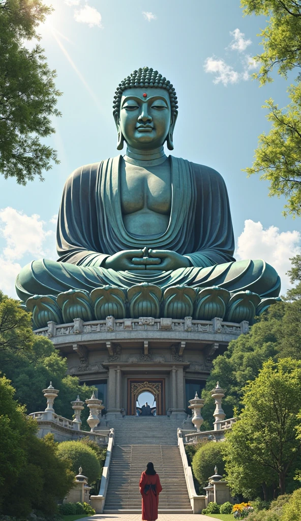 buddhist temple, a huge Buddha Statue is sitting and looking down in todaiji, nara, japan,