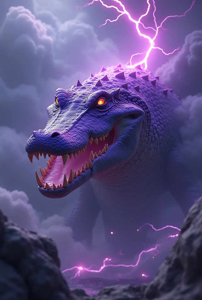 Purple crocodile with lightning around it