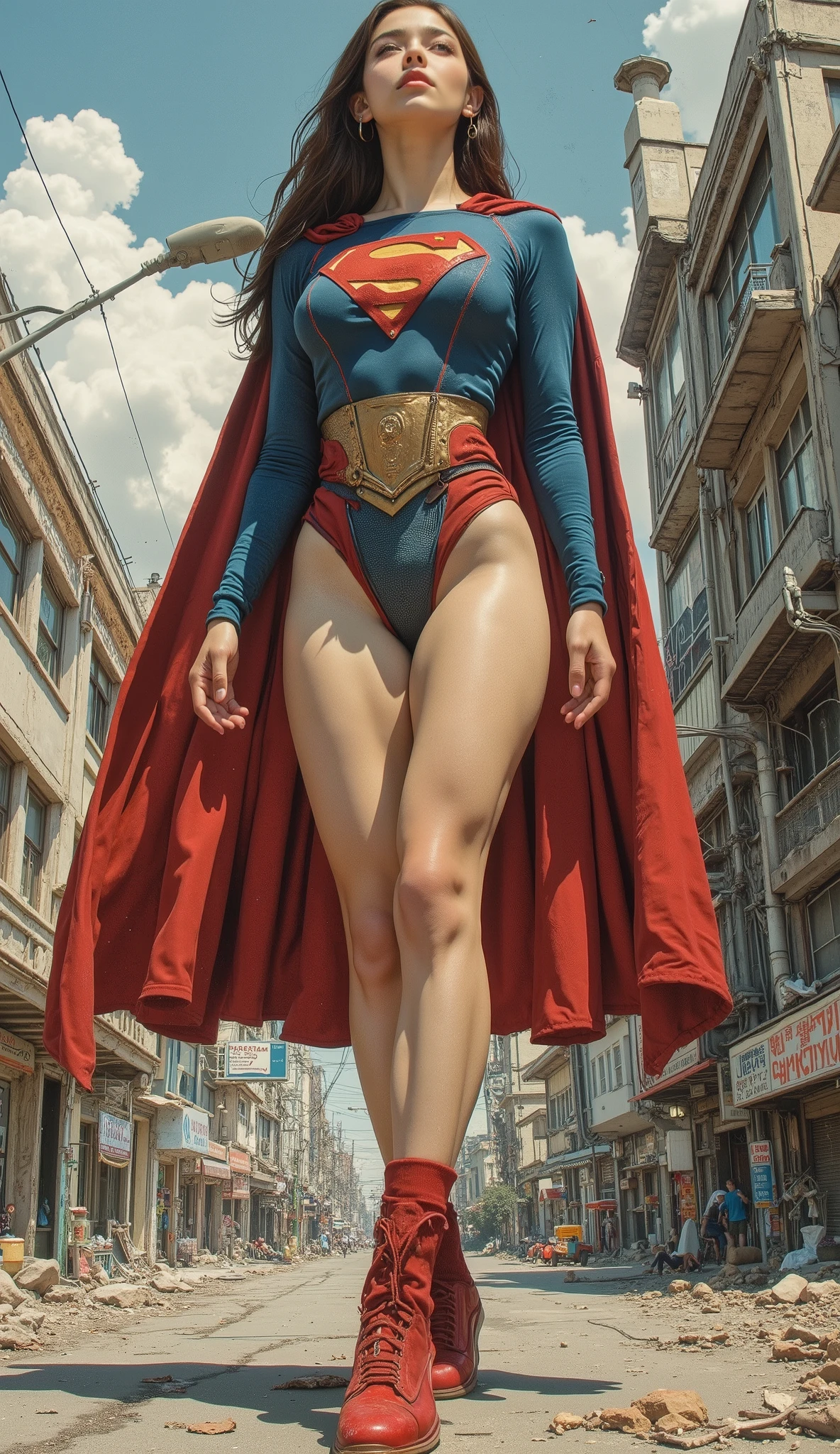 taken from below、There is a picture of Supergirl, Inspired by Katsuhiro Otomo , otomo katsuhiro style, by Otomo Katsuhiro, Katsuhiro Otomo style, Artist: Otomo Katsuhiro, Dynamic Guidance Art, Dynamic Guidance Artwork, Otomo Katsuhiro