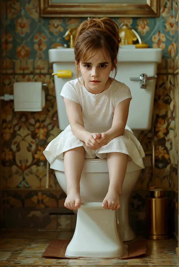 Little 8 year old girl in the bathroom peeing nude
