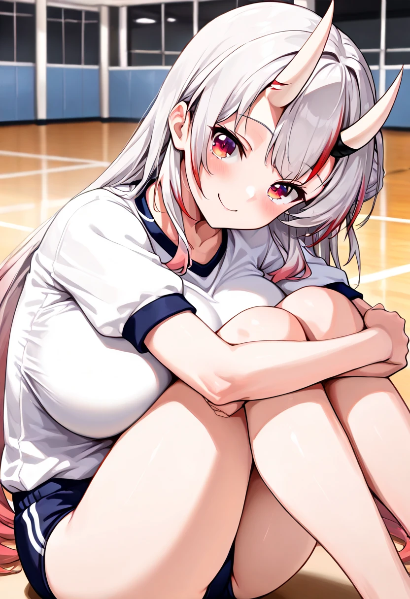 Cheerleader, demon horns, kissing while giving handjob, seductive smile , red eyes, in classroom, mind control