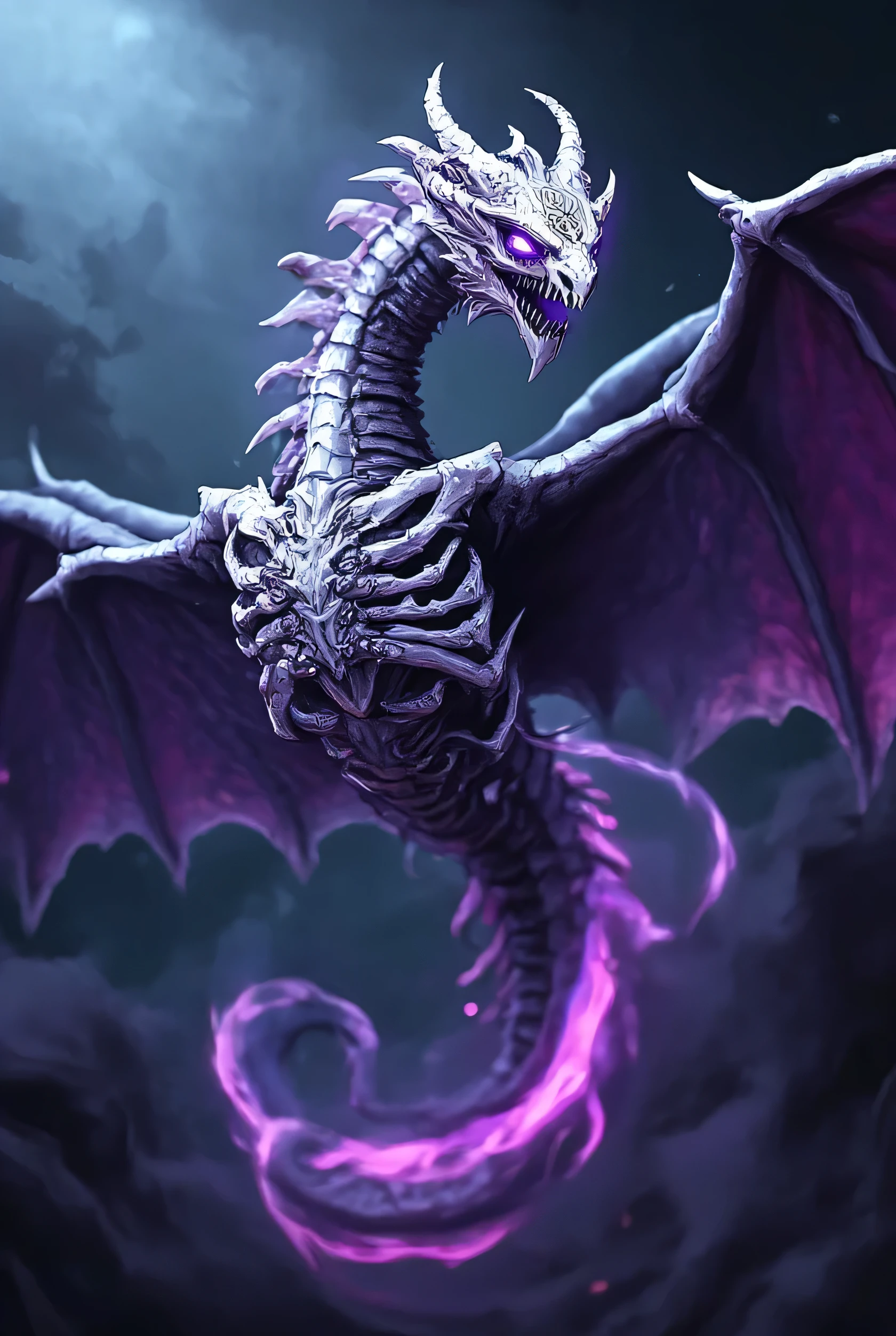 Bone Dragon 、Bone Dragon、Magic Rim、 purple eyes、My eyes light up、black smoke、Smoke swirls