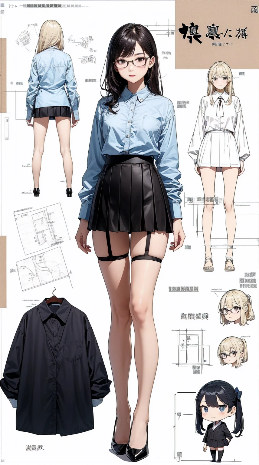 girl, alone, whole body, From head to toe, Are standing, (Huge_chest:1.3),

Character design sheet, Character Reference Sheet, 設計図のSchematic, Drafting, Blueprint, Schematic,
((Character design sheet:1.7, Character Reference Sheet:1.7,)),

anime/cartoon character wearing a girls , 1girl, alone, ,Mature Woman,chestの谷間,Long sleeve,Collared shirt,White shirt,,(Tight Skirt),((garter belt)),(High heels),Skirt Suit,mini skirt,office lady,Long Hair, bow, ,  (Very short skirt:1.4), (lingerie:1.5),secretary,Thin glasses