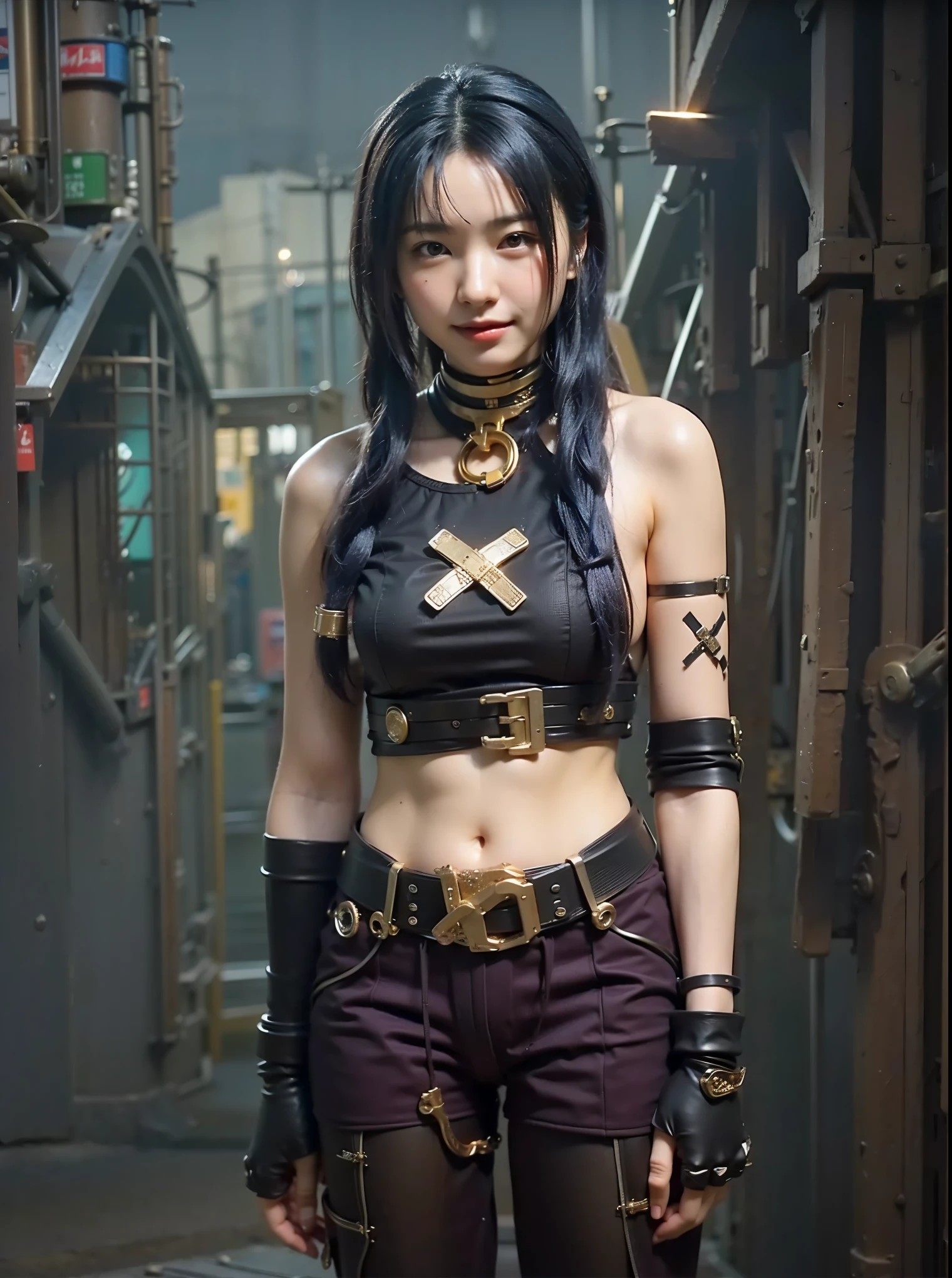 (Completely live action:1.37), (ultimate realistic textures:1.37), (masterpiece, best quality:1.2), (8k uhd, 16k, 32k, ultra-high resolution), ultimate realistic skin, ultimate realistic photo, superrealism, (photorealistic:1.37), (RAW photo), extremely realistic, (ultimate realistic all details), (ultimate realistic all textures), ultimate realistic lighting, ultimate realistic shadow, (japanese girl:1.5), ((young face)), smiling, happy, ultimate realistic face, (eye make:1.37), ultimate realistic skin, ultimate realistic eyes, ultimate realistic background, ultimate realistic detail up, kkw-ph1, ((ultimate intricate details, mechanical armor, glossy texture, metallic texture, silver hair))