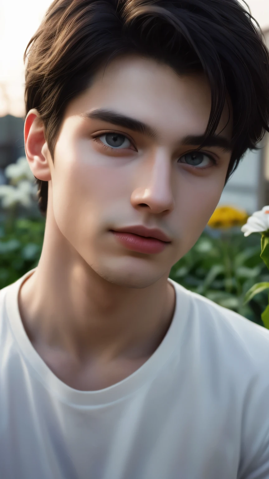 handsome Japanese man, Upper body, white shirt, open、sexy