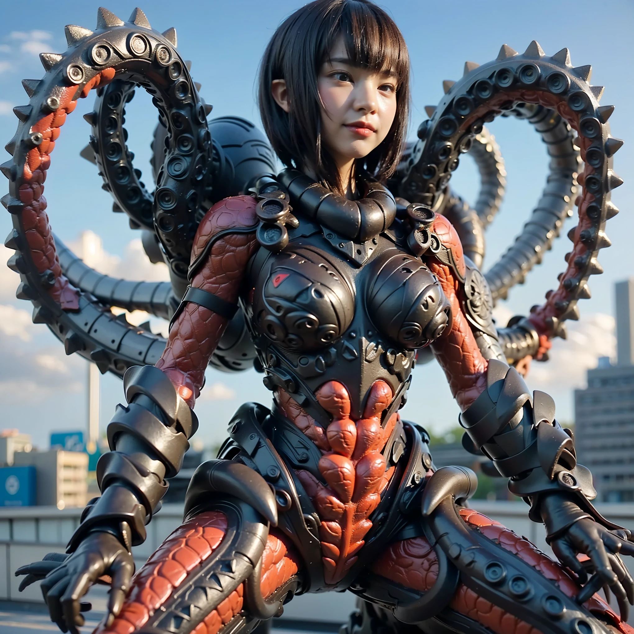 (Completely live action:1.37), (ultimate realistic textures:1.37), (masterpiece, best quality:1.2), (8k uhd, 16k, 32k, ultra-high resolution), ultimate realistic skin, ultimate realistic photo, superrealism, (photorealistic:1.37), (RAW photo), extremely realistic, (ultimate realistic all details), (ultimate realistic all textures), ultimate realistic lighting, ultimate realistic shadow, (japanese girl:1.5), ((young face)), smiling, happy, ultimate realistic face, (eye make:1.37), ultimate realistic skin, ultimate realistic eyes, ultimate realistic background, ultimate realistic detail up, kkw-ph1, ((ultimate intricate details, mechanical armor, glossy texture, metallic texture, elf ear, silver hair))
