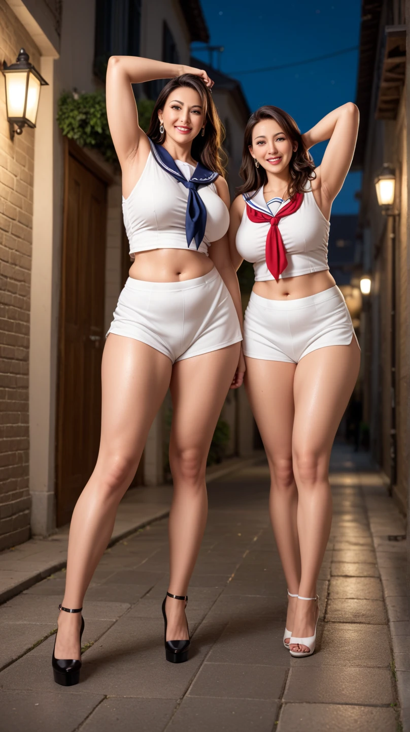 A girl standing on a warship, smiling, short white hair, (8k, RAW photo, realistic: 1.25), (lip gloss, eyelashes, shiny surface, shiny skin, best quality, ultra-high resolution, depth of field, chromatic aberration, caustics, wide light, natural shadow, full body, room, white underwear, black socks, transparent shirt, white military uniform, mini skirt, soldier, holding a military cap, realistic, super high resolution, complex, super detailed, (skin dents), female, detailed body, (Detailed face: 1.1), (contoured iris), (watercolor lenses), (Perfect eyes), 4K, gorgeous, (Masterpiece: 1.2), (Best quality: 1.2), Wide buttocks, thick thighs, (Big breasts: 1.2) (Nipples: 1.2) and (Big breasts: 1.2), slutty, seductive pose, tattoos, (floral tattoos) ((Full body tattoos)), (Tattoos) ((Slut tattoos)).
