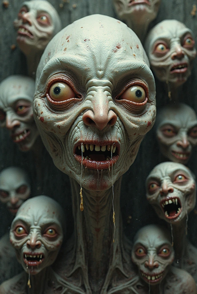 Monstrous slime with multiple human faces in pain