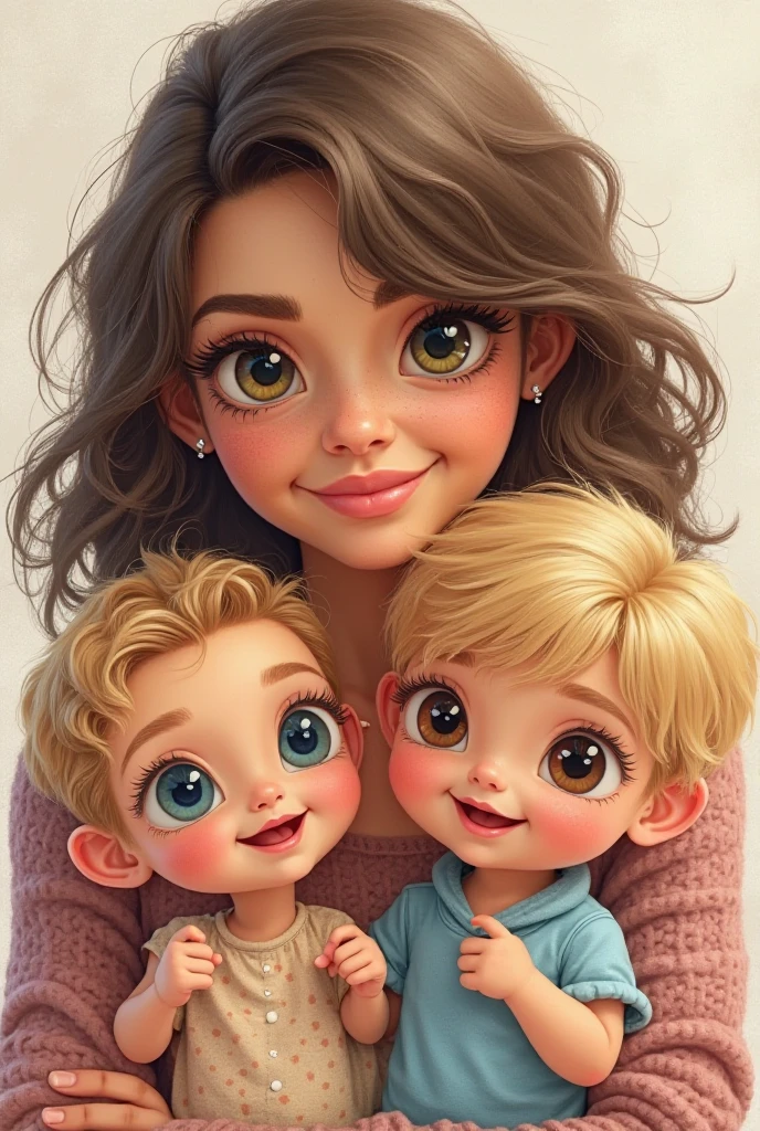 Three white boys ages 9 3 and 0 and their 2 mother all with beautiful eyes