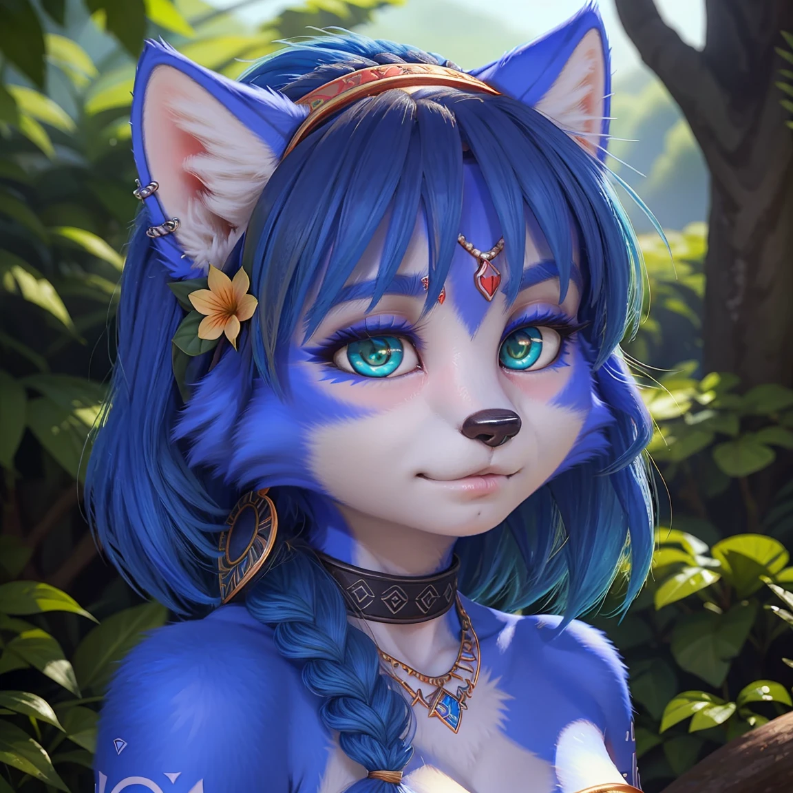 A beautiful and detailed (sweet picture) wa ((krystal)), Star Fox Krystal, sslim, lovable, green eyes, medium breasts, (((Long blue hair 1.3))),  ((black hair tips)), Decollete, grin, look up,, anthro, furry, Uploaded E621, detailed fluffy fur, (wa Fluff-Kevlar, Bayard Wu, personalize me, Pino Daeni), detailed face, (fluffy), 1 girl, alone,  Tribal clothing, sweet girl, alone4k, ,8k, A high resolution, best qualite, Perfect colors, perfect shadows, perfect lightning, posted on e621, (be Chunie, be canene khai, be t.e.starale), Red eees, (Realistic eee details 1.2), Suit for Assassin&#39;s Creed, white assassin robe, hidden blades, rüste zwei hidden blades aus, Assassin's Creed stele cape, blade's in hand, battle pose, battle, in the panoramic view, ​masterpiece, Slim bode, full bode like, walking through a burning rainforest, dramatic lighing, Soft lighting, dae, highle detail, Hair rolled up, a sharp look, a look full of killing intent, smiled slele, fit bode, perfect masculine figure, detailed fur, detailed face, (complex), (Super Detail), (ultra clear), (Best Qualite)
