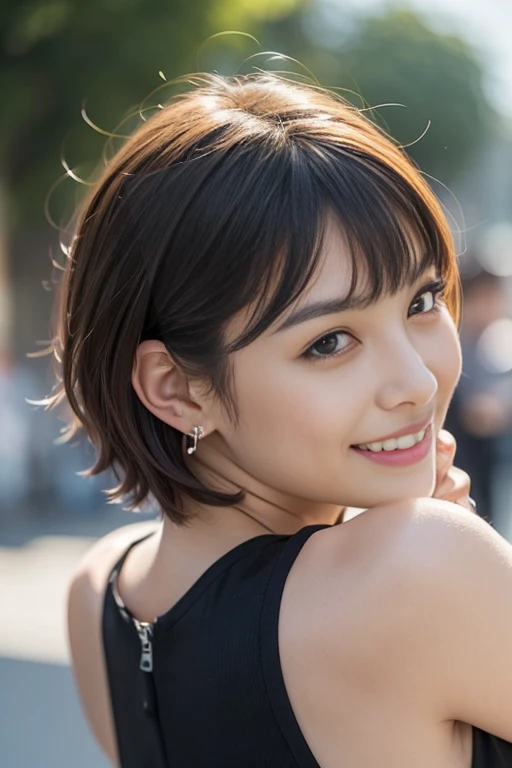 masterpiece、nsfw, super high quality、crystal clear、RAW UHD format、18-year-old princess、Photo of a beautiful girl fighting evil、((Beautiful body trained through training、sports girl))、healthy beautiful girl、(疲れたsmile、sleepy eyes)、droopy eyes、high resolution glowing eyes、(((perfect anatomy)))、(Gravure photography)、crystal clear、clear、shallow depth of field、cute face、blurred background、Small pores in the skin、oily skin、oily and realistic skin、complicated eyes、fine skin、((ベリーshort hair、brown hair))、(((short hair、messy hair、messy hairstyle)))、(((No makeup and simple beauty)))、かわいいsmile、特別なsmile、(photo realistic:1.4), (hyper realistic:1.4), (realistic:1.3), (smoother lighting:1.05), (Improve the quality of movie lighting:0.9), 32k, 1 girl,20 year old girl, realistic lighting, Backlight, light shines on your face, ray tracing, (bright light:1.2), (Improvement of quality:1.4), (Highest quality realistic textured skin:1.4), fine eyes, detailed face, high quality eyes,fine skin texture (smile)、(very short hair、ベリーshort hair), (Enhances the mood of your body line:1.1), (Enhances the beauty of skin texture:1.1) 、(((She is chained wearing a dog leather collar as her master's slave.)))、wearing a crown、(((Lace sexy panties)))