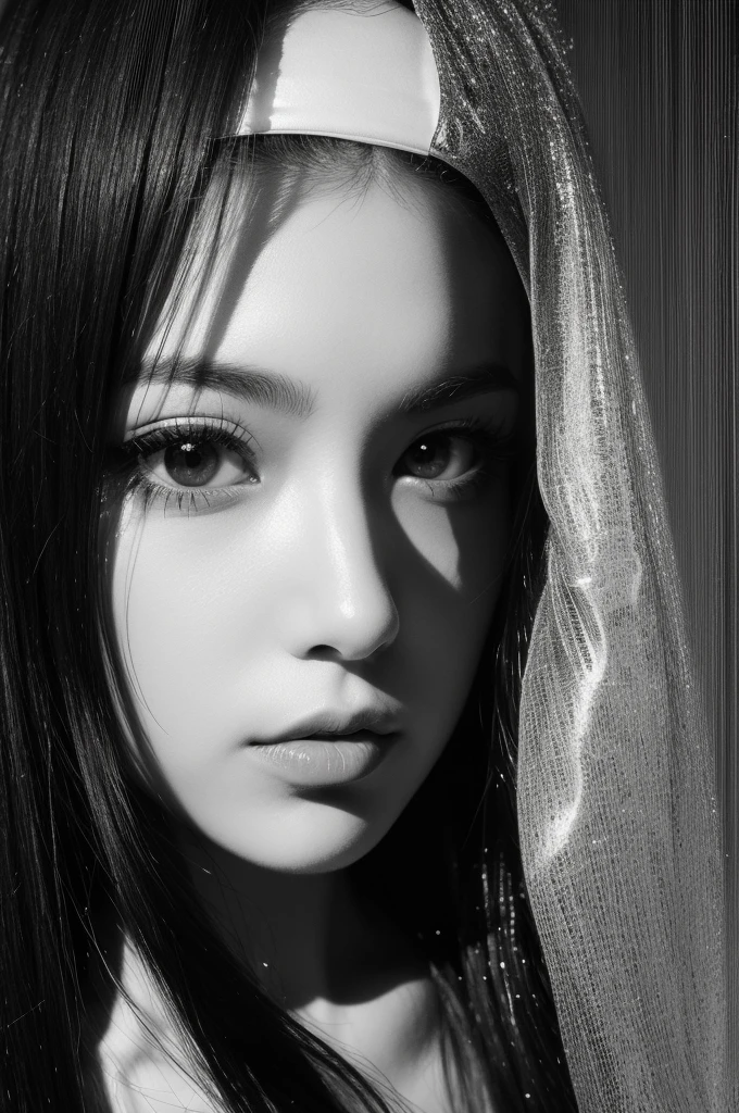 ((Best Quality)), ((Hyperreal)), Holding the Camera, Raw Photo, Photo Essay, Japan People, 35 Years Old, Men, Fabric as Background, Fashion, Beauty Editing, Glitter, Illuminated Background, Diffused Light, Full Body, Open Plan, Black and White, High Quality, Sony A7III, 8k, 16mm 2.4 Lens, Soft Black Mist Filter