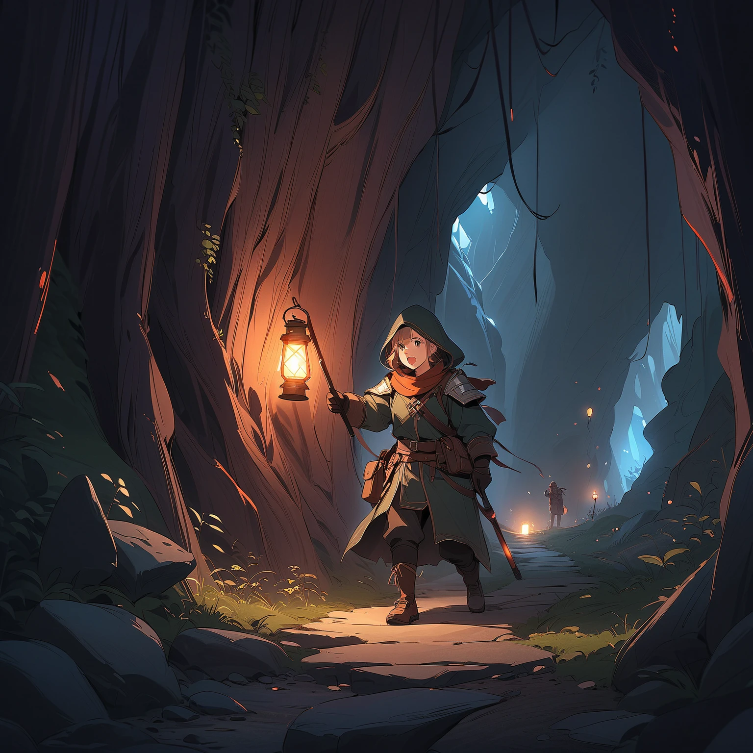 Goblin, curious, brave, fearful, magic backpack, ancient map, bright lantern, journey, unknown, desanho