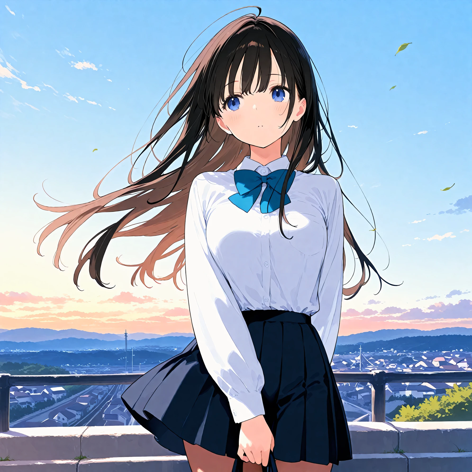 (masterpiece), (best quality), (ultra-detailed), artist:fujiyama, 1girl, route of a school, wind,
