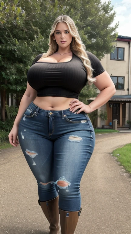 best quality, masterpiece, photo realistic, 8k, 4k, extreme res, ultra high res, dynamic lighting, real lighting, sophiadiamond, looking_at_viewer, smile, tank top, jeans, curvy body, plump body, huge big ass, thick body, curvy body type, voluptuous body type, busty body type, thick body type, big chest, big