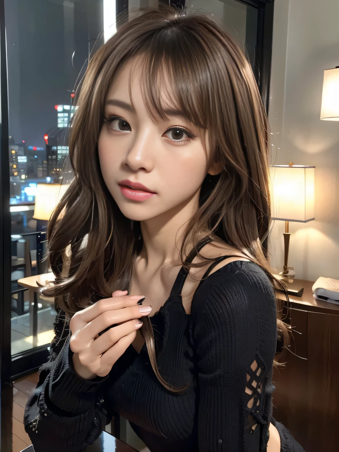 (Masterpiece, BestQuality:1.3), (ultra detailed:1.2), (hyperrealistic:1.3), (RAW photo:1.2),High detail RAW color photo, professional photograph, (Photorealistic:1.4), (realistic:1.4), ,professional lighting, (japanese), beautiful face, (realistic face), cute woman, (Big Tits:1.5), (cheerful Smile:1.35), Trending Hair&Trending Hairカラーをランダムに, earrings, necklace, bracelet, sexly, ?????? sexly, Random sexy gravure poses, (A beautiful brunette woman in light green lace lingerie is smiling sexily in bed。Her hair is short and wavy.、Lying down。:1.3)