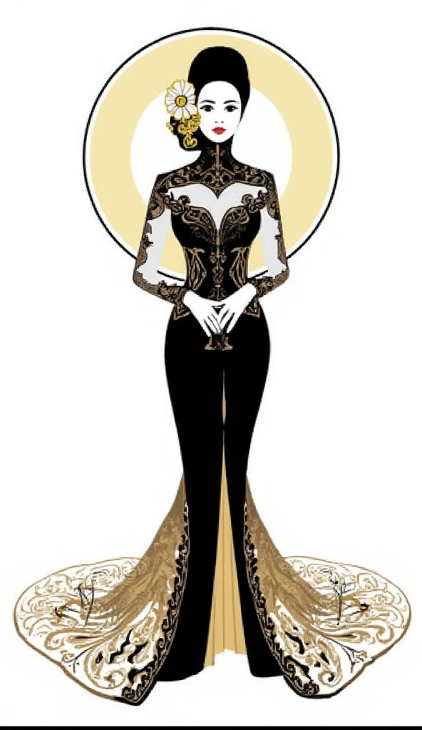 Zendaya, wearing white lace evening dress, full body, vector line illustration art, line pronounced, colorful, in the steampunk style of the city, bold colors