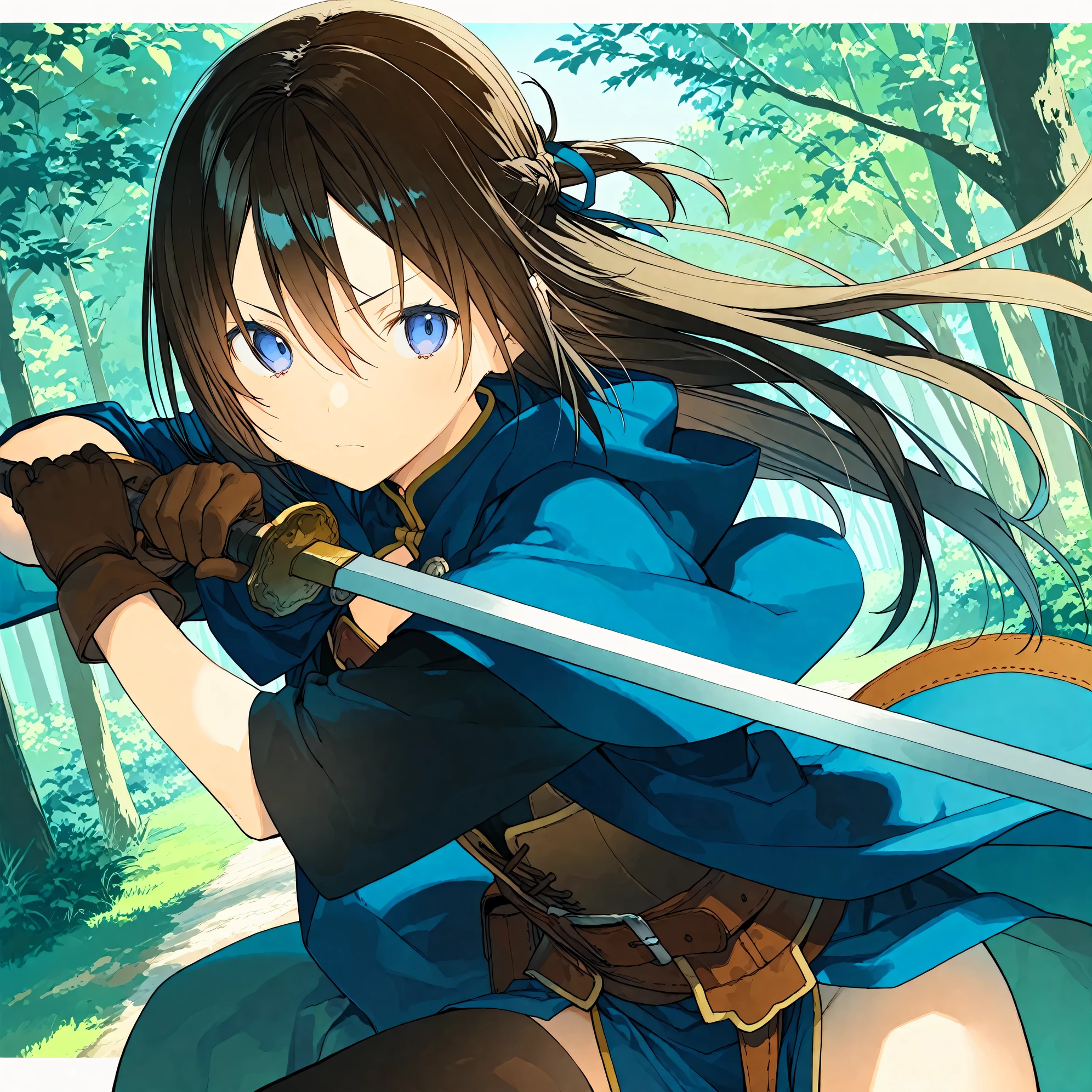 (masterpiece), (best quality), (ultra-detailed),(artist:akinashi_yuu),artist:fujiyama,artist:artist:yuugen,1girl, beautiful detailed eyes,weapon, stance, outdoors, wind, fantasy,