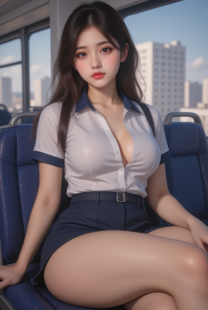 (((Top Grade)), ((Masterpiece)), Perfect Anatomy, Pitchly Suit, (Big Breasts: 1.4), Adult Female, Plump Nipples, One Piece Tennis Dress Uniform, Sobbing, See Through, Knee High, White, Panty Shot, (  in the vagina: 1.2), beautiful pussy,  in the ass, riding the train, crowd, being watched, (G-string: 1.3), sitting on the train seat, lips open